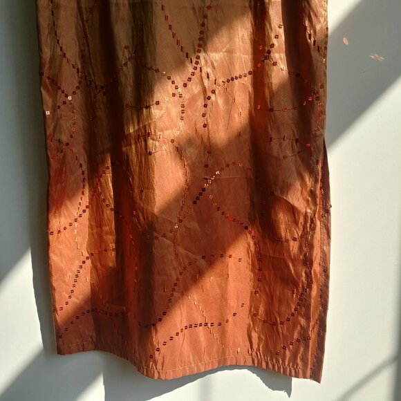 John Bentley iridescent orange midi maxi long sleeveless dress sequins 12 - Picture 4 of 16